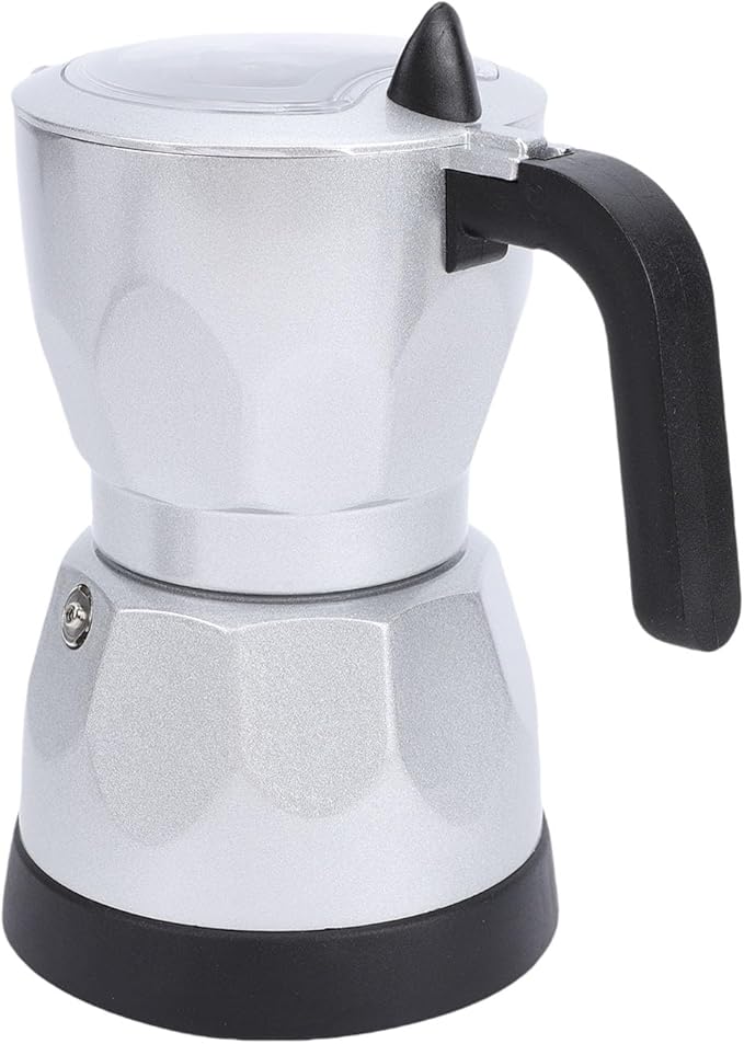Focket Electric Turkish Coffee Maker 3 Cup Fast Brewing with Anti Scald Handle Octagonal Electric Mocha Pot for Home Office Travel (Silver)