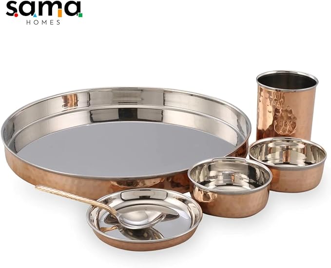 Steel Copper Thalli Dinner Set (Pack of 6)