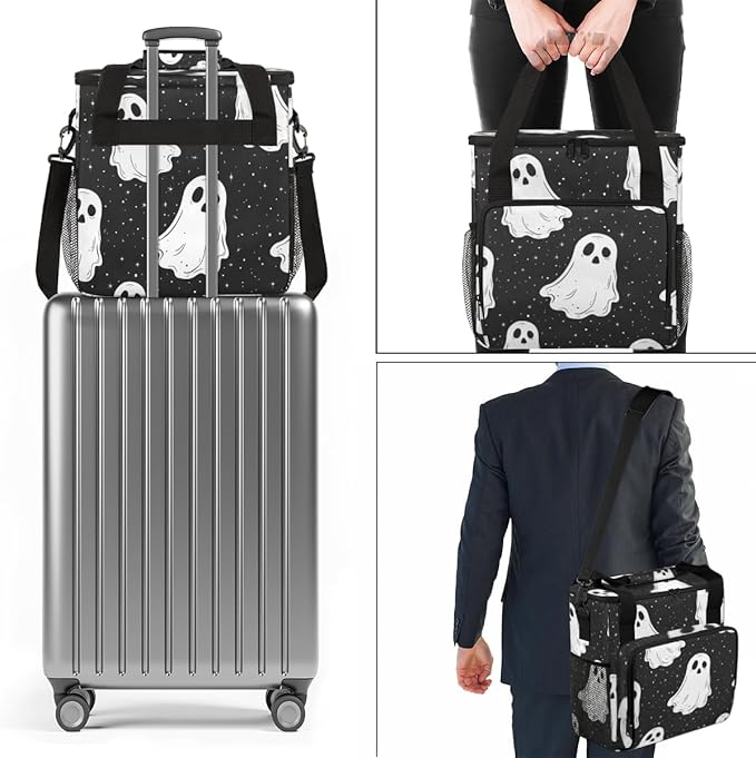 Halloween Spooky Ghost Coffee Maker Carrying Bag Travel Storage Bag Compatible with K-Mini or K-Mini Plus Single Serve Coffee Brewer Carrying Case with Multiple Pockets &amp Shoulder Strap