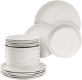 Navaris Linen Artisan Stoneware Dinnerware Set (18 Pieces) - White Dinnerware with Dinner Plates Side Plates and Pasta Bowls - Dishwasher and Microwave Safe