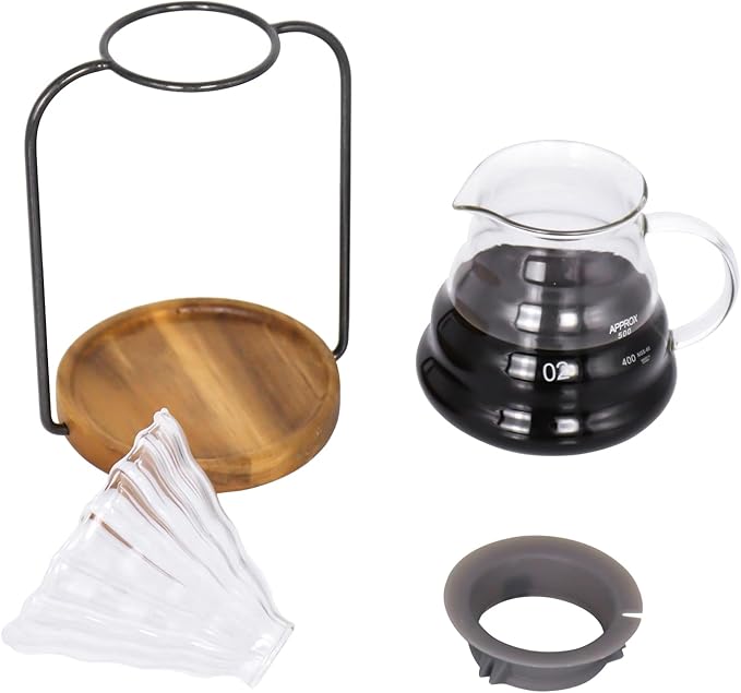 SOTECH Pour Over Coffee Dripper Set Filter Holder Glass Server with Paper Coffee Filters Manual Stand for Tea and Saffron