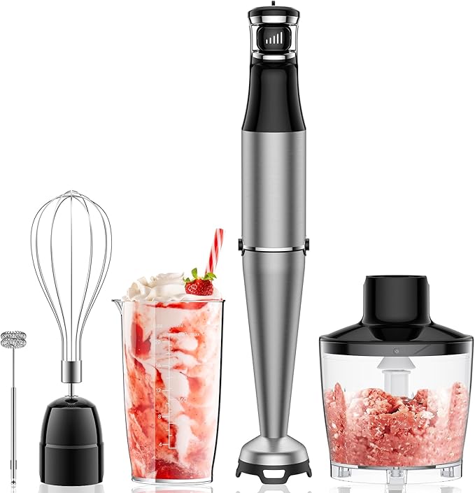 Immersion Hand Blender 5 in 1: 800W Electric Blender Handheld Stick Mixer with Trigger Control Grip Emulsion Blenders for Kitchen Soup Mayo Smoothie and Baby Food with Chopper Whisk and Frother