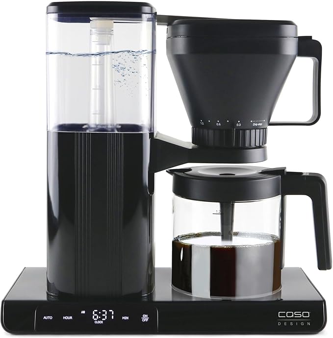 Caso Gourmet Gold Cup Drip Coffee Maker with Programmable Timer 8 Cup Glass Carafe and Single Cup Mode for Kitchen Office or Dorm Room in Black