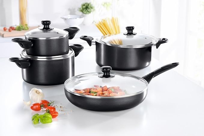 bratmaxx 05525 Ceramic Cooking and Frying Set - 8 Pieces - Black