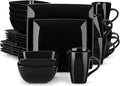 vancasso Soho Dinnerware Sets 24 Pieces Black Stoneware Square Place Setting Dinner Plate Cups and Plates Sets for Kitchen Dish Set for 6