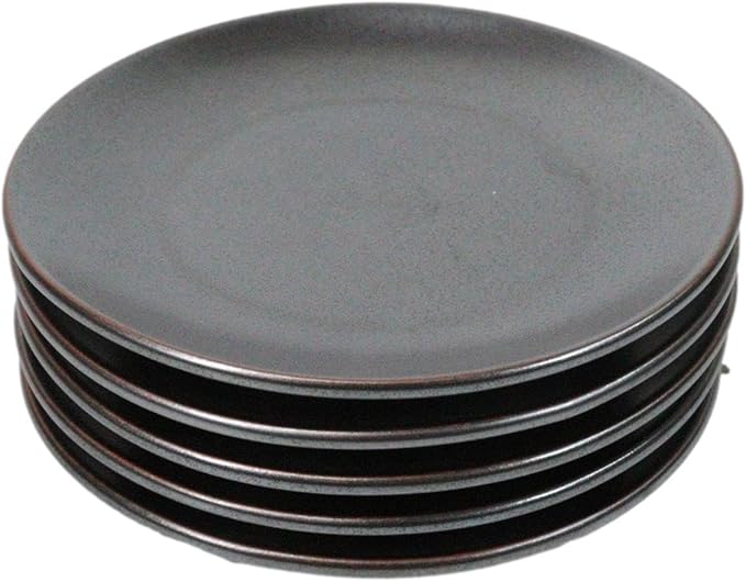 Ebros Gift Iron Black Clay Underglaze Technique Tetsu Kesho Porcelain Dinnerware Kitchen Set Asian Japanese Restaurant Supply (Pack Of 5 Round Appetizer Salad Plates 6 D)