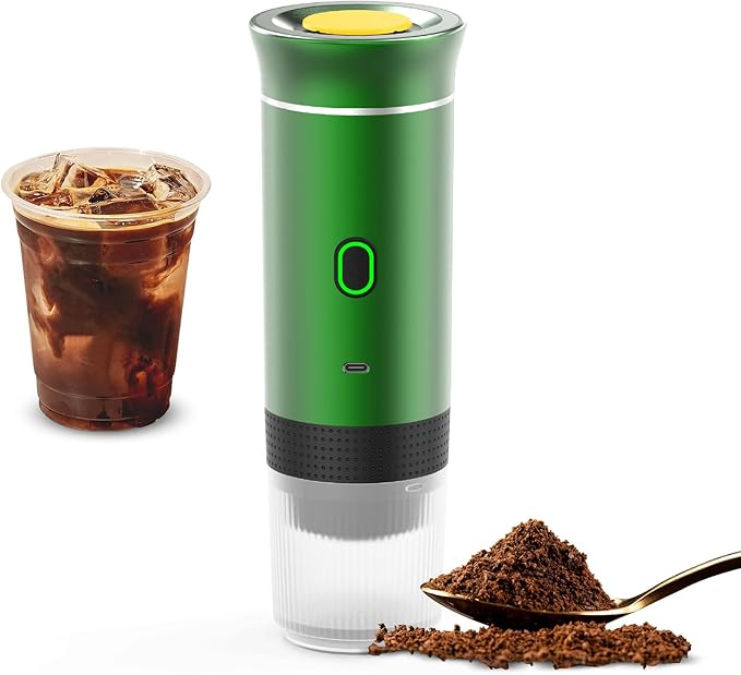 Portable Coffee Machine for Car Home Travel 3 in 1 Cordless Electric Coffee Maker Work with Capsule and Ground Coffee 15Bar Mini Cold Brew and Heating Coffee Maker with 150ml Cup