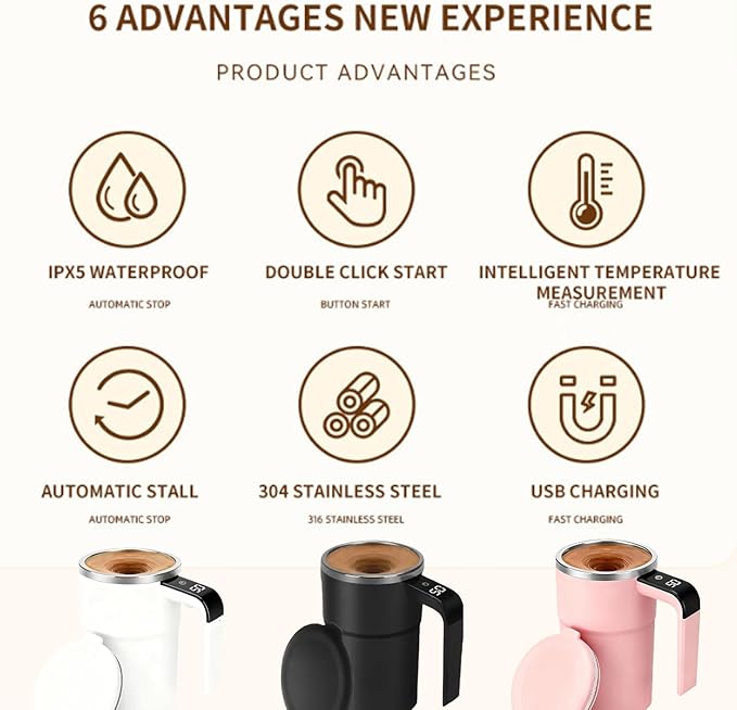 2026 New Electric Coffee Mug With a Built-In Lcd ThermometerUpgraded Automatic Magnetic Stirring Coffee MugMagnetic Self Stirring CupPerfect For Brewing Coffees Milk Cocoa Etc. (White)