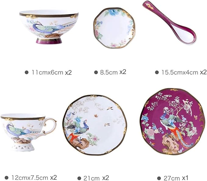 Dinnerware Sets - Luxury Gift Dishes Service Set 11pcs Bone China Tableware Set Ceramic Set Bowls and Plates Luxury Cups and Plates Set Service for 1(A)