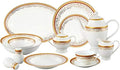 Lorren Home Trends La Luna Collection Bone China 57-Piece Red and 24K Gold Design Dinnerware Set Service for 8