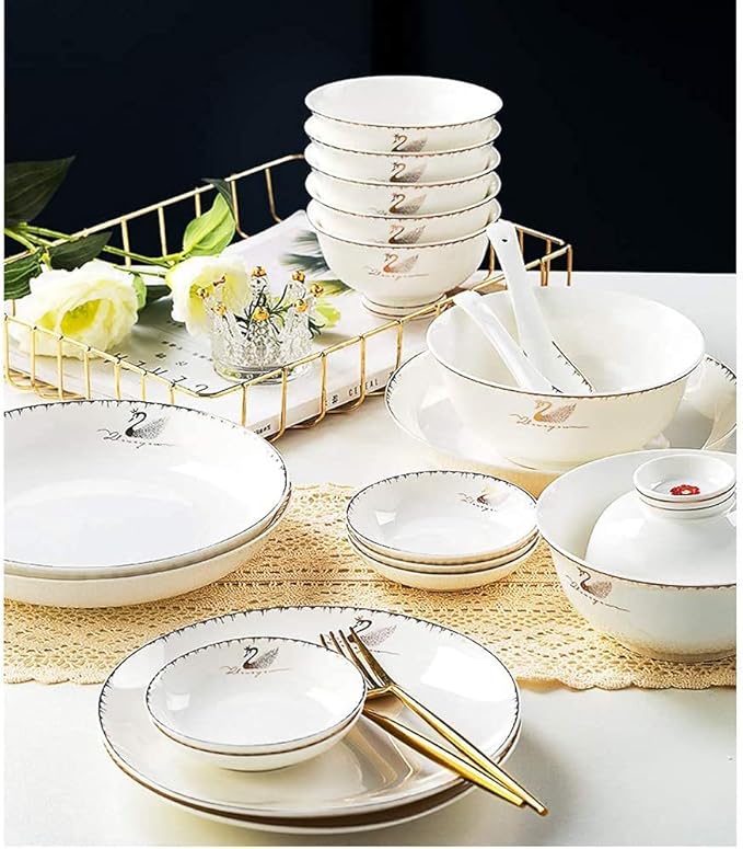 Porcelain Dinnerware Sets Plates and Bowls Sets 60-Pieces Luxury Dinnerware Sets - Dinner Plates and Bowls Sets Ceramic Dishes Set Service for 12