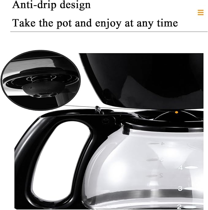 Small Drip Coffee Machine American Coffee Filter for 4-6 PeopleOffice Tea Brewing MachineBlack