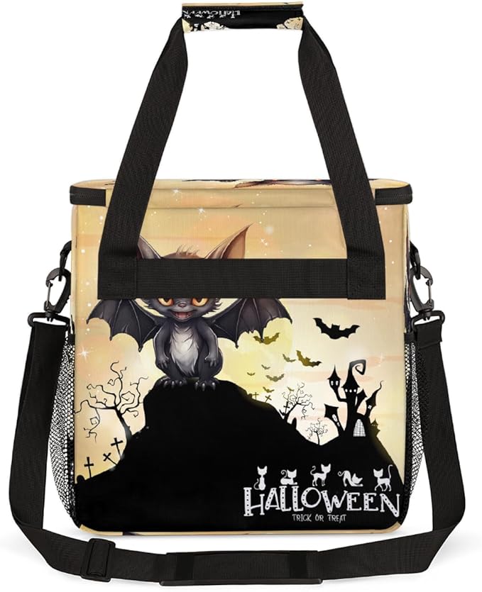 Halloween Monster Bat Coffee Maker Carring Bag Travel Carrying Storage Tote Bag Compatible with Keurig K-Mini or K-Mini Plus Portable Single Serve Coffee Brewer Case with Pockets for K-cup Pods