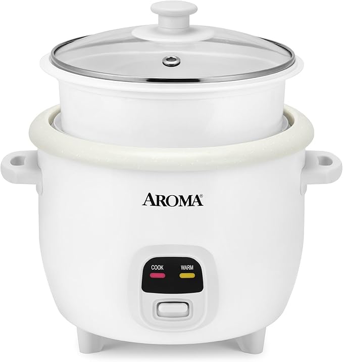 6-Cup Rice Cooker &amp Food Steamer with Nonstick Ceramic &amp Pop-Up Steam Tray - White (Renewed)