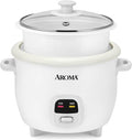 6-Cup Rice Cooker &amp Food Steamer with Nonstick Ceramic &amp Pop-Up Steam Tray - White (Renewed)