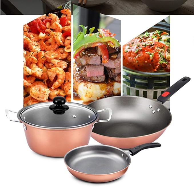 Cookware 3-Piece Non-Stick Pan Cookware Uncoated Kitchen Set Pan with Comfortable Handle Suitable Cooker Easy to Clean Cookware Set