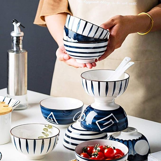 Pottery TablewareBlue Printed Ceramic Dinnerware Sets Porcelain Combi-Set Dinner Plates Dessert Plates Cereal Bowls Salad Bowls