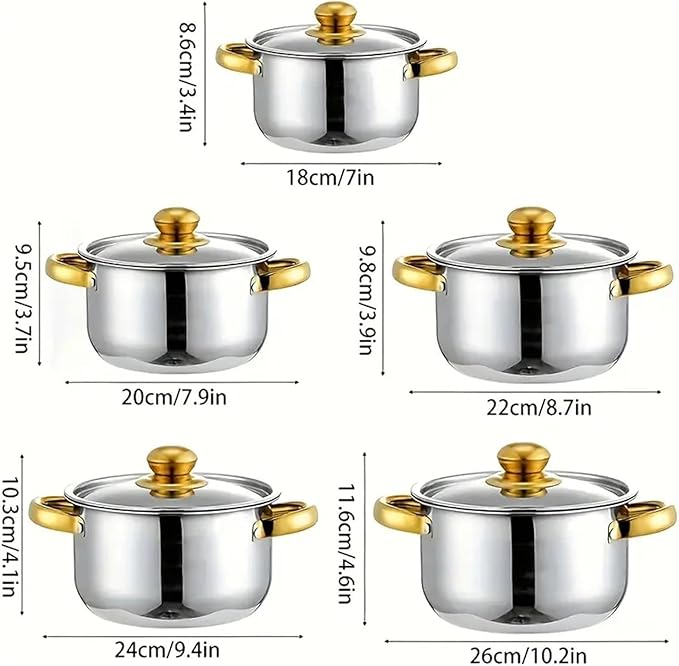 Stainless Steel Cookware Set – Kitchen Cooking Gadget Kit with Non Stick Versatile Potware for Pasta Soup Stewing | Household Camping Dorm Apartment Everyday Food Making