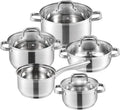 Cookware Set Stainless Steel 9-Piece Kitchen Cooking Pot&ampPan Set Non Stick Frying Pan Saucepan Casserole Glass Lid(