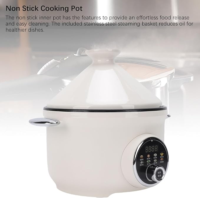 Diydeg Electric Pressure Cooker 3.2L Non Stick Rice Cooker with Steaming Basket Ceramic Steamer Yogurt Maker Warmer Multifunctional Easy to Clean (US Plug 110V)