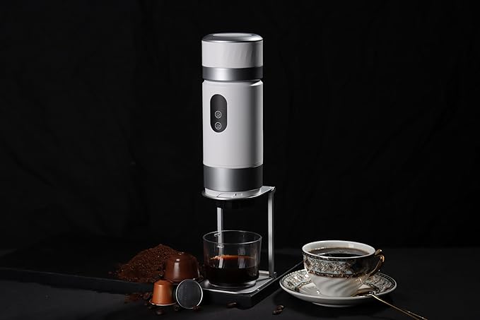 Portable Coffee Maker KF-JN-03 with Digital Display &amp 20 BAR Pressure – Hot &amp Cold Brew Compatible with Coffee Grounds and Capsules Compact Single-Serve Design with Transparent Cup &amp 60m