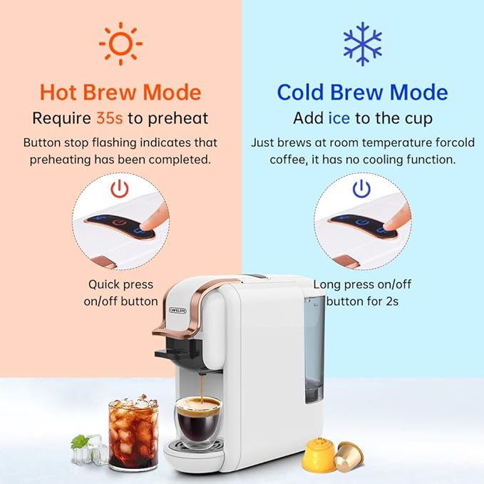MK-603 Mini Multi Pod Coffee Maker with 260ml Portable Coffee Cup 4 in 1 Hot/Cold Single Serve Espresso Machine Compatible with K Cup Nes OriginalDG Capsules/Ground Fast Brew Black