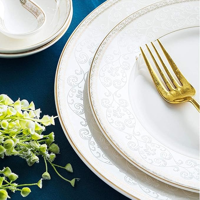 White Round Porcelain Dinnerware Set Dishes/Plate/Bowl Set Fine Bone China Dinnerware Sets Clearance Collection Ceramic Kitchen And Dining Sets For HomeB56 Pcs Service For 1058 Pcs Service for 1