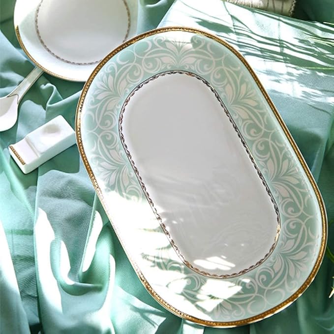 Ceramics Dinnerware Set with 40 PiecesBowl/Dish/Soup Pot/Spoon|Bone China Dinner SetsLake Baikal Pattern Porcelain Combination Set