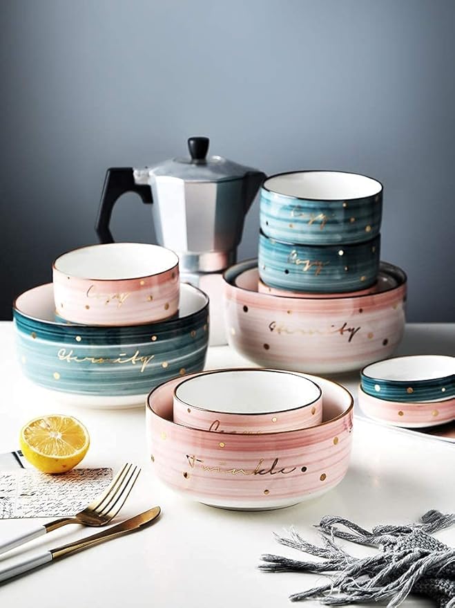 Porcelain Dinnerware Set - Dining Dishes Set Modern Luxurious Dinnerware Sets 48 Pcs Colorful Plates &amp Bowls Set Service For 8 Unbreakable Dishwasher Safe