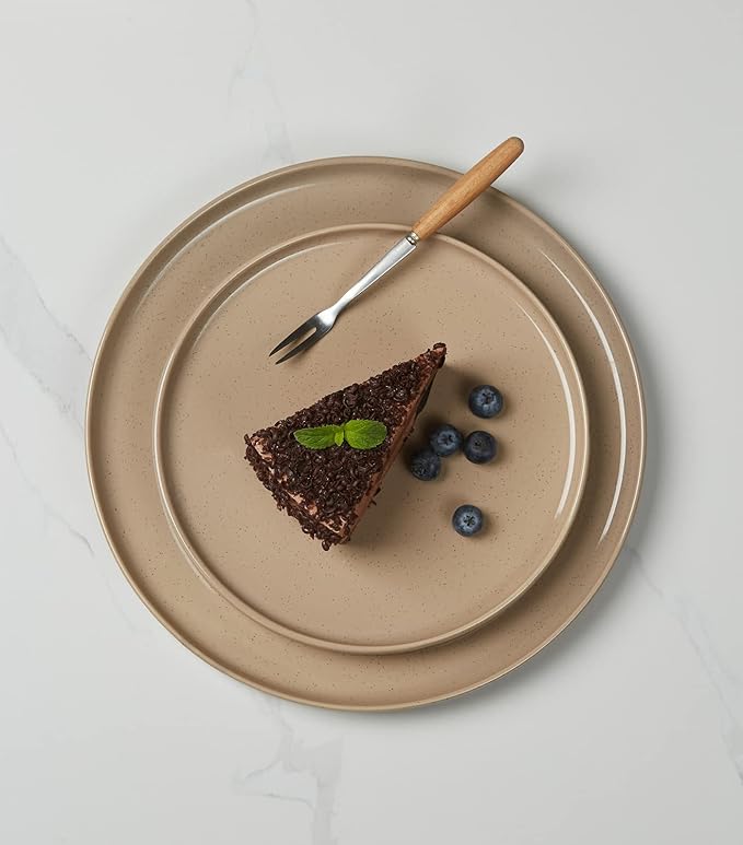 Famiware Nebula Plates and Bowls Set for 4 16 Pieces Dinnerware Sets 8.75 Pasta Bowls for Serving Cinnamon Brown