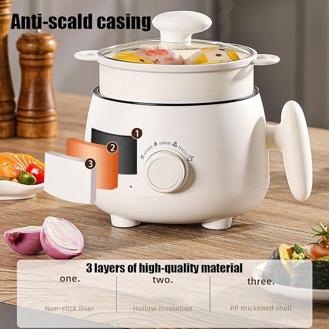 Portable Multifunctional Non-Stick Electric Pot Mini Electric Hot Pot Rice Cooker Non Stick Frying Skillets 3 Heat Settings Steaming Boiling Frying Stir-Frying Dorm Home Travel (Without steame