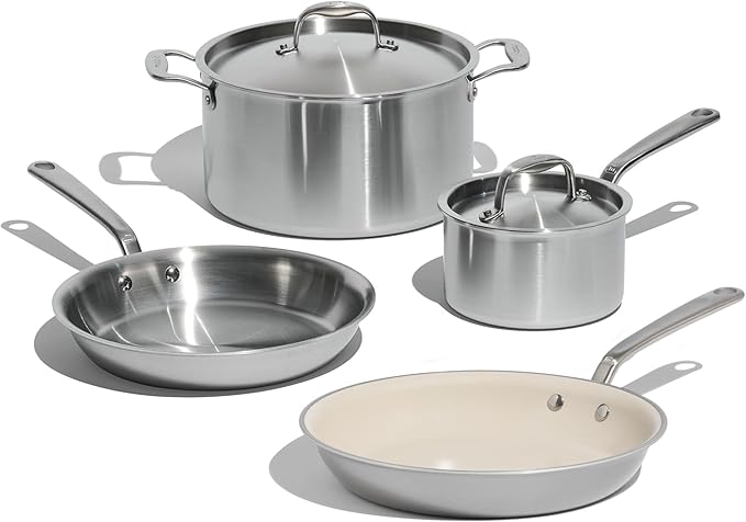 Made In Cookware | 6 Pc Stainless Steel Cookware Set | 5 ply Clad - Includes Frying Pans Saucepan and Stock Pot | Professional Grade | Crafted in Italy | Induction Compatible