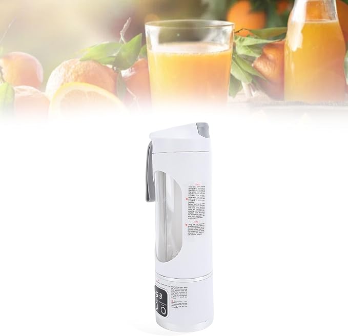 450ML Portable Juicer Cup - USB Rechargeable Travel Blender with 12 Blades &amp 3 Speeds - Smoothies &amp Fruit Juices for Home Office and Outdoors (White)