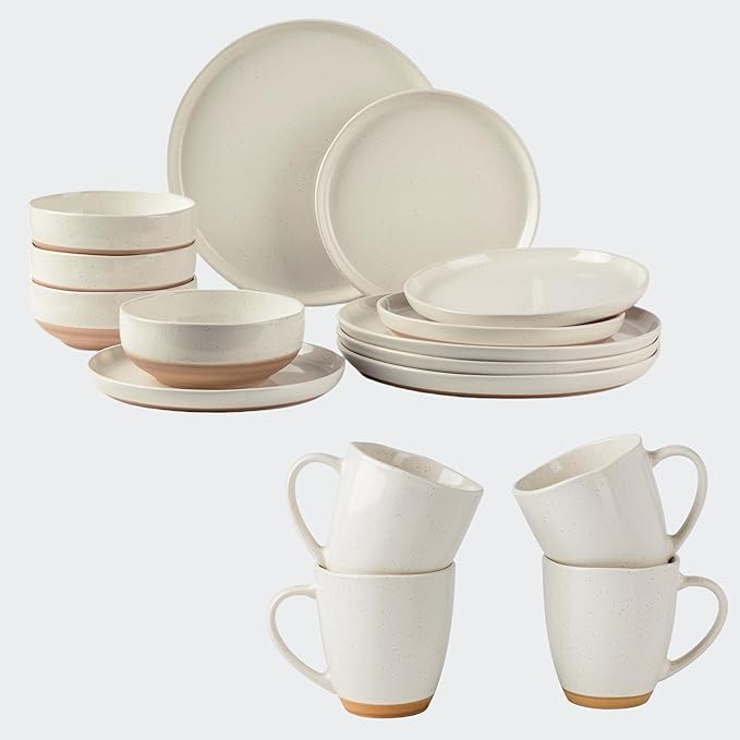 AmorArc Ceramic Dinnerware Sets for 4 16 Pieces Handpainted Plates and Bowls Set with Rustic Terracotta Underside Scratch Resistant Stoneware Dishes Set Dishwasher &amp Microwave Safe