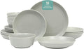Gibson Home Summer Shades 16 Piece Plates and Bowls Dishes Service for 4 Porcelain Dinnerware Set - Grey