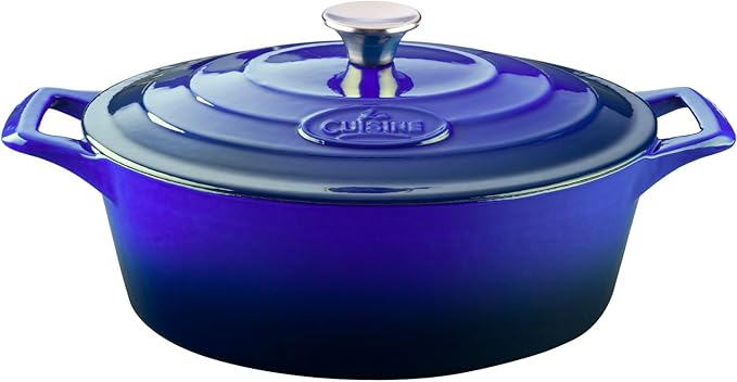 La Cuisine LC 2779 5 Piece Enameled Cast Iron Oval Casserole Cookware Set High Gloss Sapphire