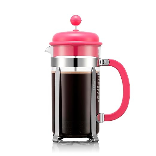 Bodum 34oz Caffettiera French Press Coffee Maker with Reusable Stainless Steel Filter BPA-Free Plastic Carafe Bubblegum Pink