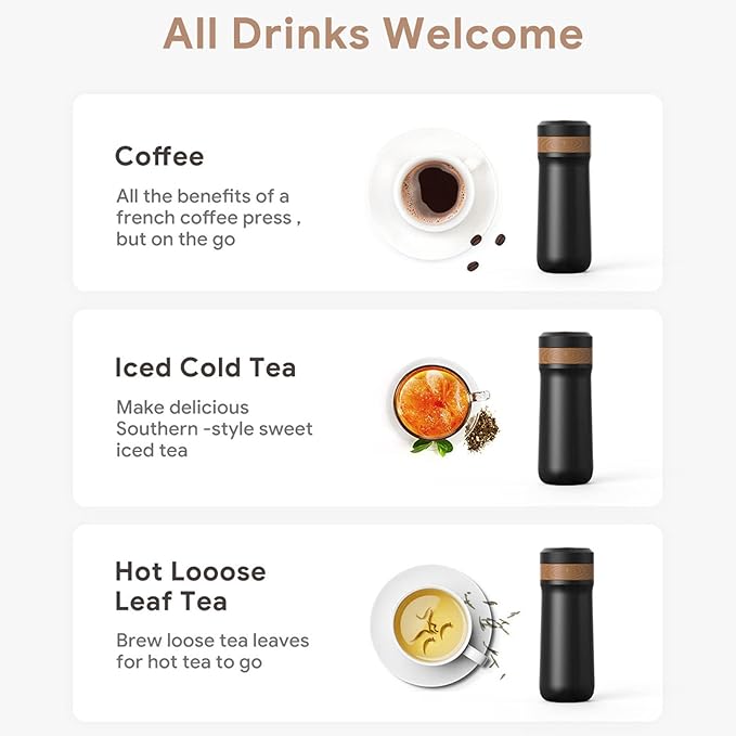 Portable Travel French Press Coffee Maker 304 Stainless Steel Insulated Double Wall Keeps Coffee Warm for 8 12 Hours for On Go Coffee Lovers