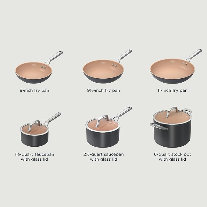 Ninja Pots and Pans Set Non Stick | Extended Life Premium Ceramic Cookware Set | 9-Piece Nonstick | PTFE Free | Oven Safe to 550°F | Induction Compatible | Frying Pan x3 | Cooking Pot x3 | CW99009