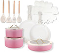 20pcs Ceramic Cookware Set Nonstick Detachable Handle Pots and Pans Set Non ToxicNo PFAS &amp PTFE &amp PFOA Dishwasher/Oven Safe RV Kitchen Set Removable Handle for Cooking Pink