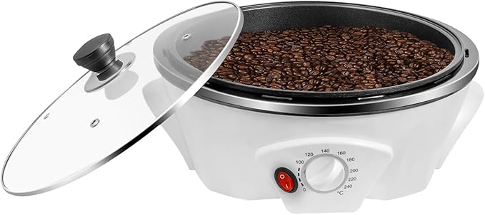 800W Electric Coffee Roaster Adjustable Temperature 0-240℃ Eectric Coffee Bean Roasting Machine Nut Roaster Machine with Lid for Home Use
