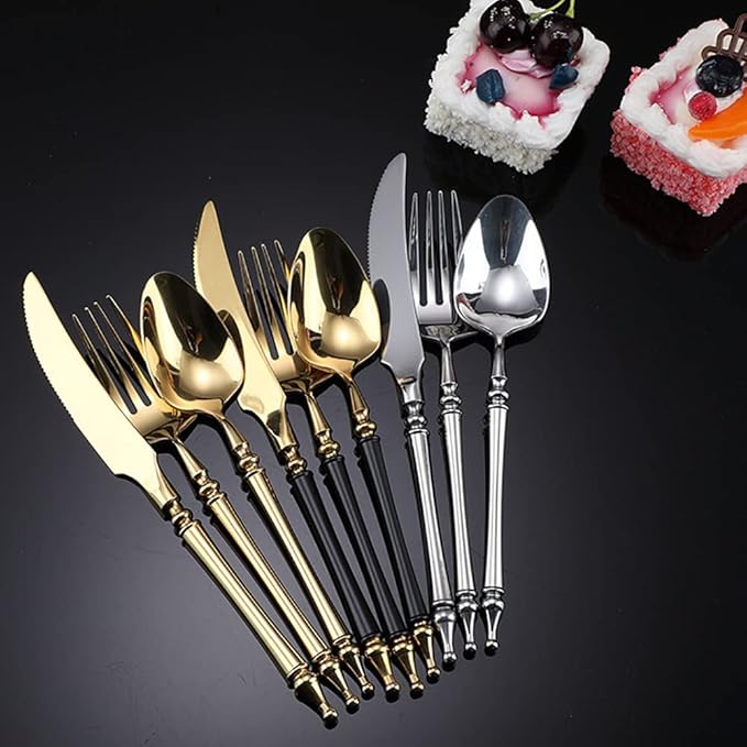 Black Gold Silverware Set for 10 Modern 50 Piece Flatware Cutlery Utensils Set Durable 18/10 Stainless Steel Include Knives Forks and Spoons Tableware Set for Home Kitchen Wedding Mirror Polished