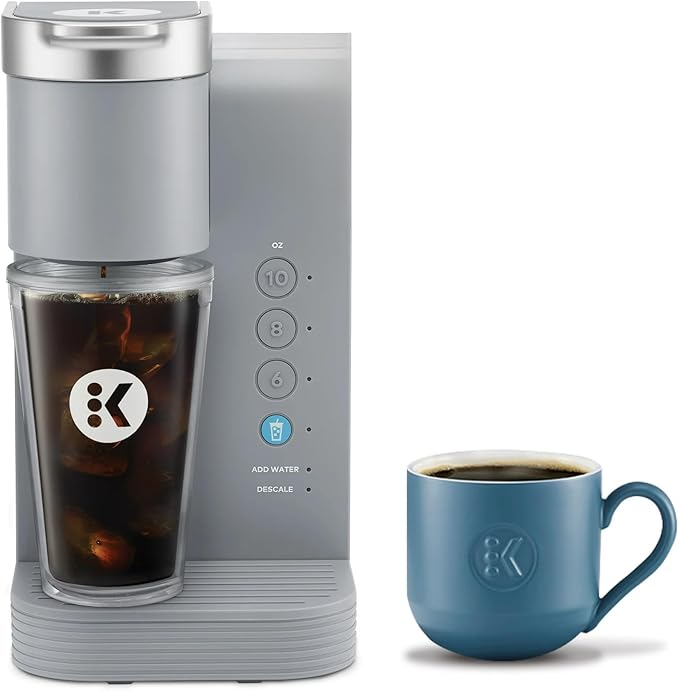 K-Iced Essentials Coffee Maker Single-Serve KCup Pod Brewer with Removable Reservoir and Auto-Off Energy Efficient Includes K Iced Tumbler Compact Arctic Gray