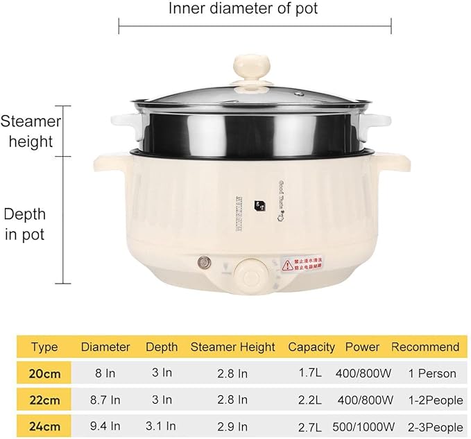 Multi-Function Electric Cooker Non-Stick Multicooker - 1.7L - 2.7L Electric Cooker for Travel School Home 400W-1000W2.2L