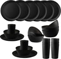 24pcs Dinnerware SetsPlates and Bowls SetsDishes Set for 8Unbreakable Modern Dish SetsReusable Dinning SetDishware Sets for KitchenParty or Picnic Dishwasher SafeBlackBPA free