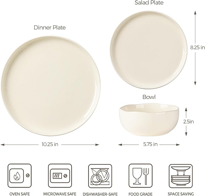 TheTerra Ceramic Dinnerware Sets for 4 12 Pieces Porcelain Lightweight Plates and Bowls Sets Scratch Resistant Dish Set Oven &amp Microwave &amp Dishwasher Safe Beige Speckled