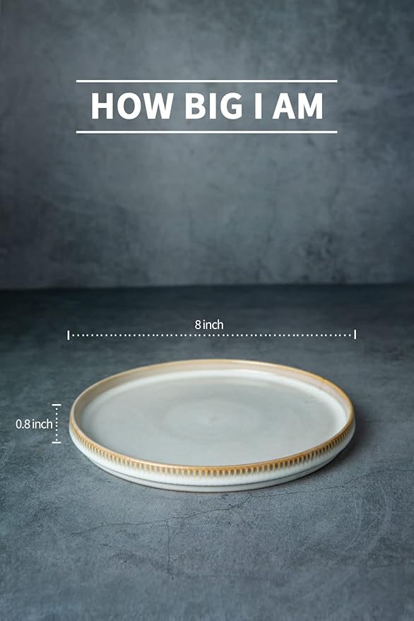 Famiware Dinnerware Set for 4 (12 Piece) and 8 Salad Plates for 6 - Cappuccino White