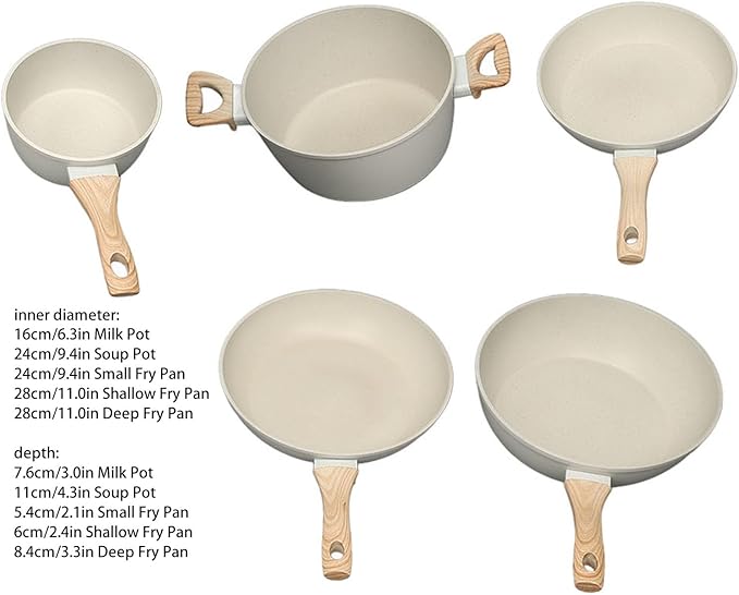 Diydeg Kitchen Cookware Set Includes 5pcs White Pots and Pans Tong Spatula Ladle Non Stick Baking Pan Frying Pans Saucepan Grill Pan Induction Kitchen Cooking Set Dishwasher