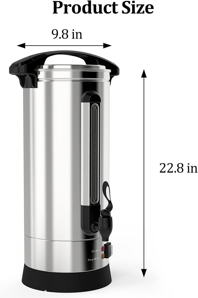 IDEALHOUSE 10L Coffee Urn 100 Cup Commercial Stainless Steel Percolator Hot Beverage Dispenser Double-Wall Insulated 304 SS Dripless Faucet &amp Water Level Gauge Silver/Black