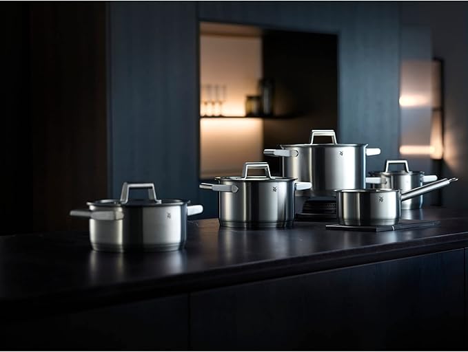 WMF Comfort Line Advantage Saucepan Set - 5-Piece Induction Cooking Pot With Glass Lid Cromargan Matte Stainless Steel Scale Stackable Uncoated